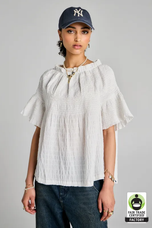 Theia Smocked Blouse Off-White/White Smocking sold by Karen Walker
