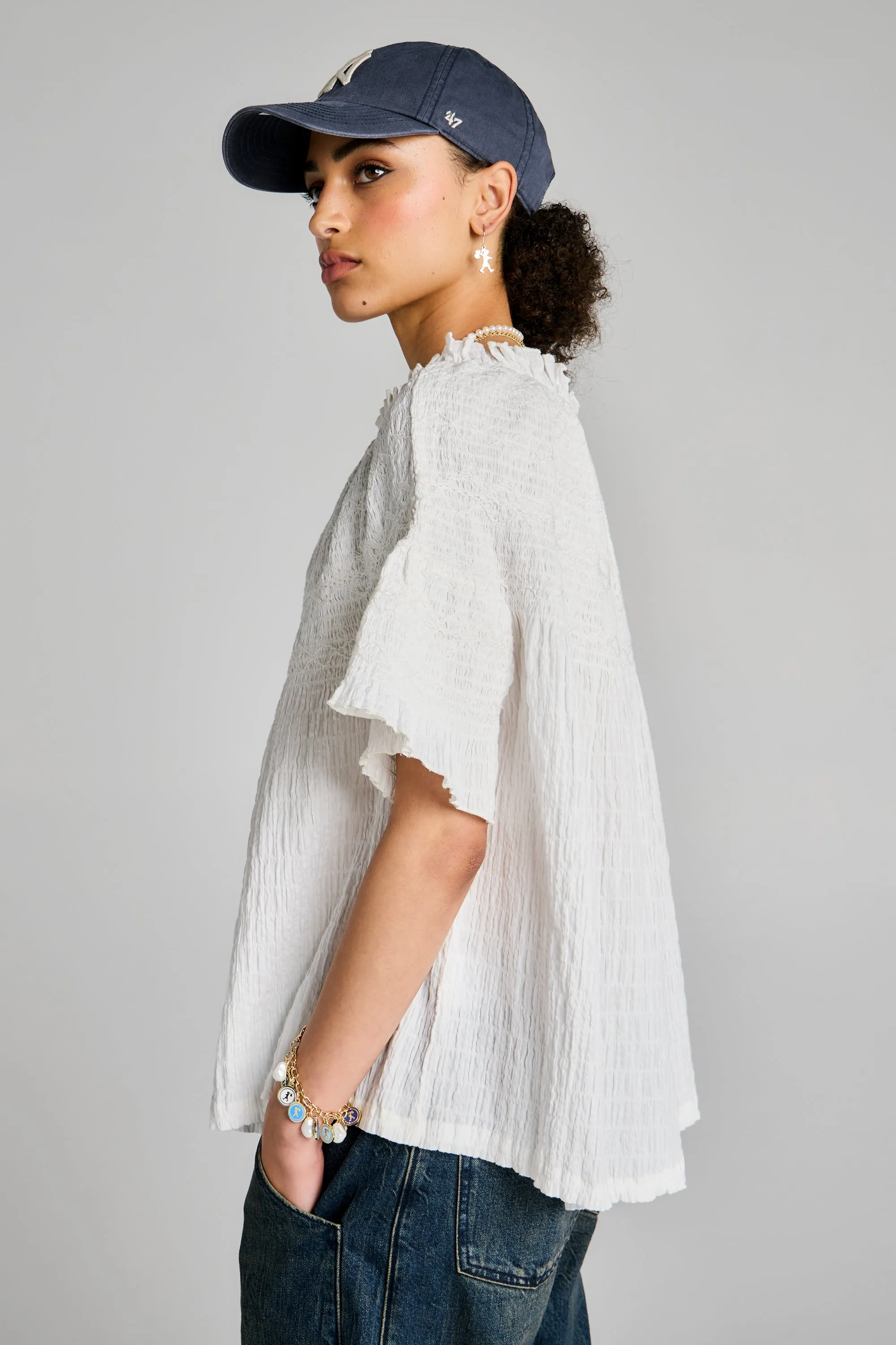 Theia Smocked Blouse Off-White/White Smocking sold by Karen Walker product image thumbnail 2