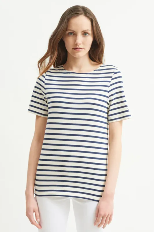 Levant Moderne Short Sleeve Striped Sailor Shirt Ecru/Marine sold by Karen Walker