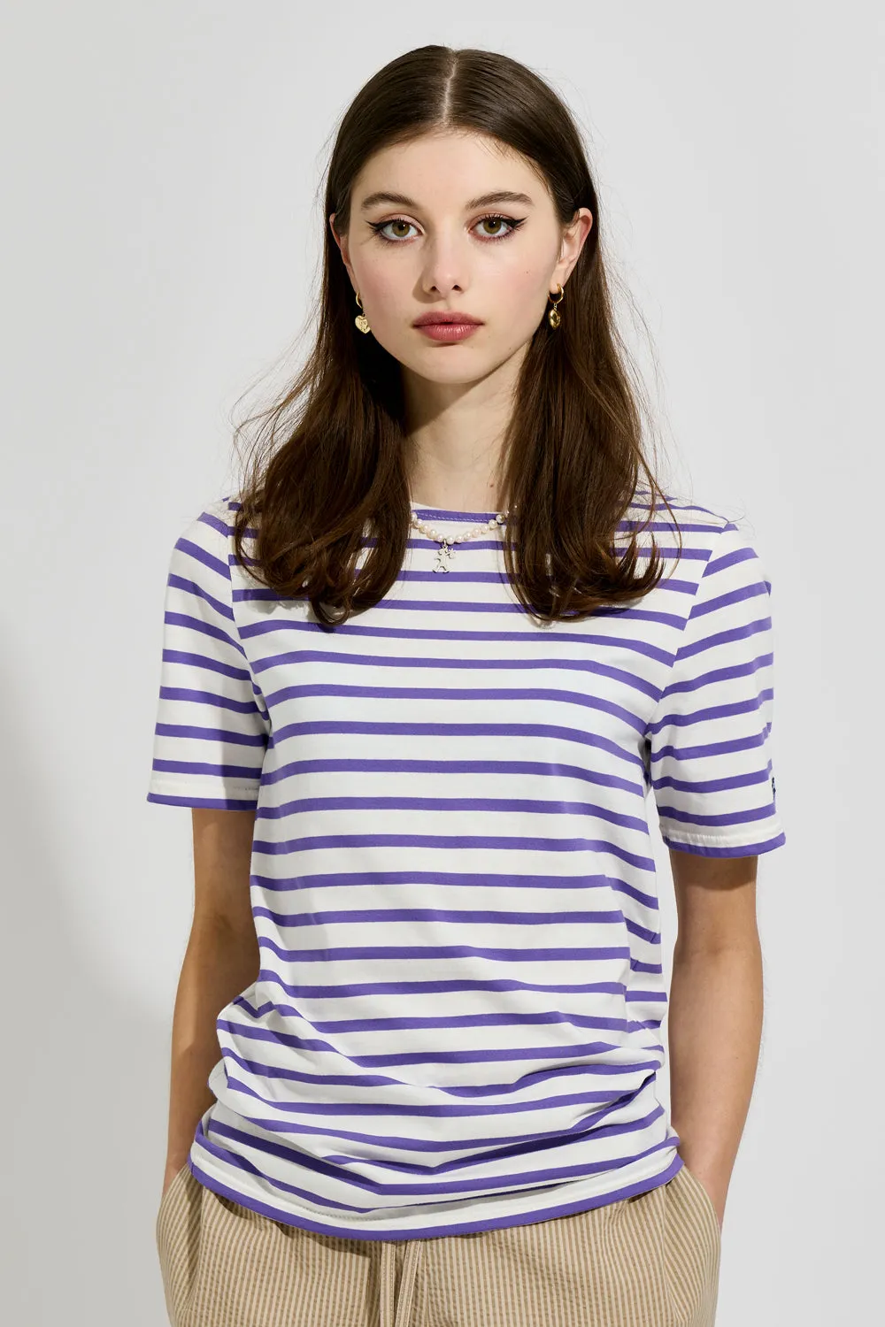 Levant Moderne Short Sleeve Striped Sailor Shirt Ecume/Violet sold by Karen Walker