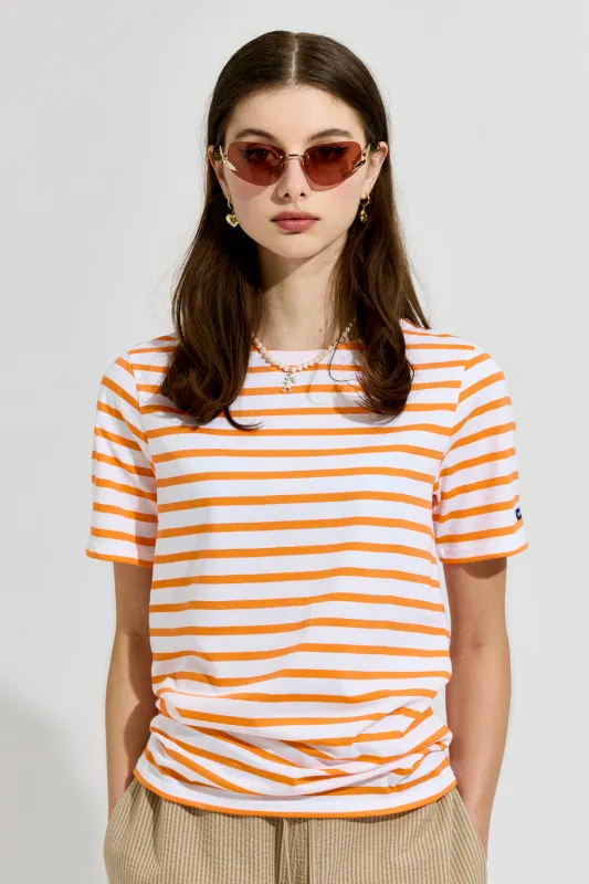 Levant Moderne Short Sleeve Striped Sailor Shirt Neige/Orange Fluo sold by Karen Walker