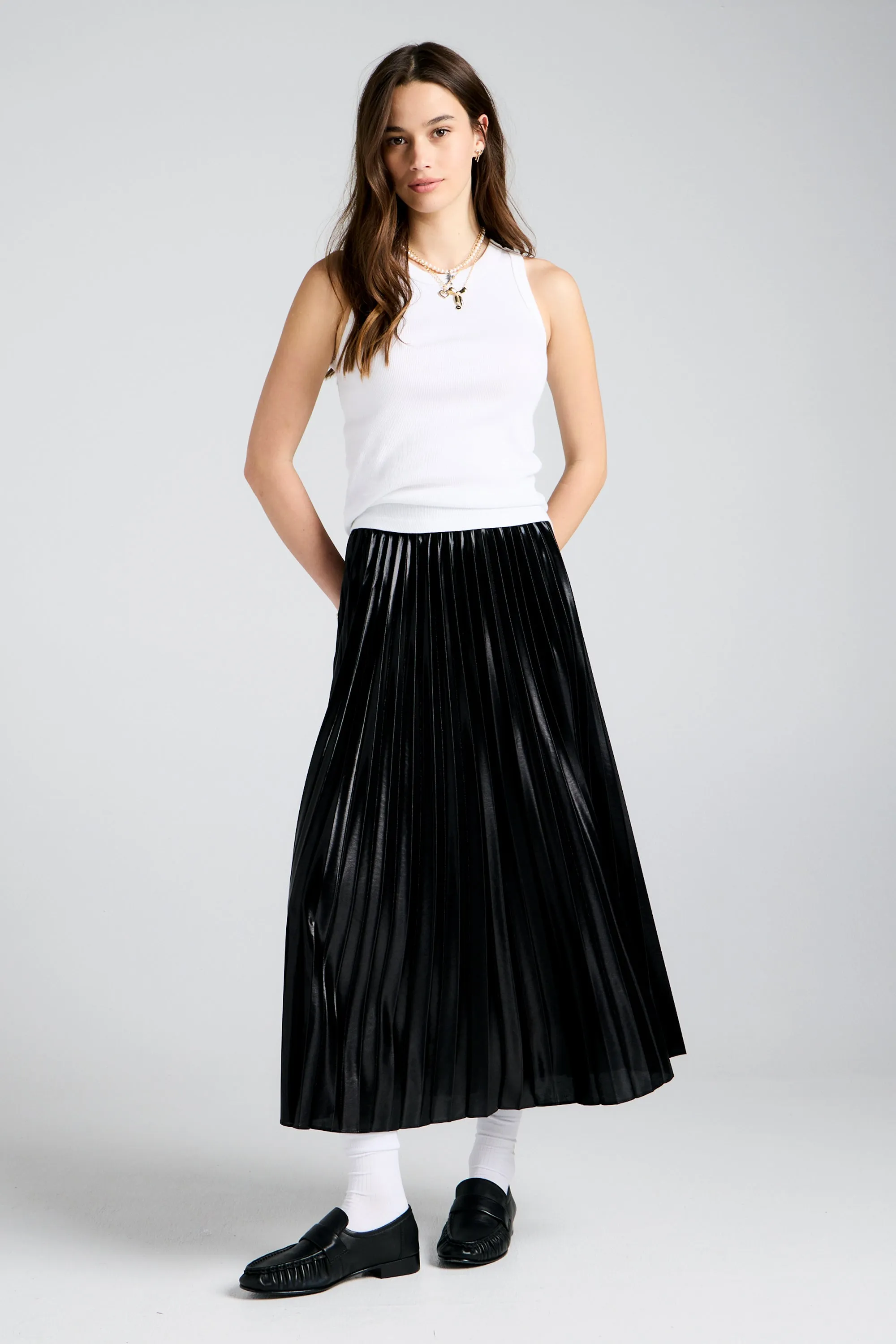 Metallic Sunray Pleated Skirt Black sold by Karen Walker