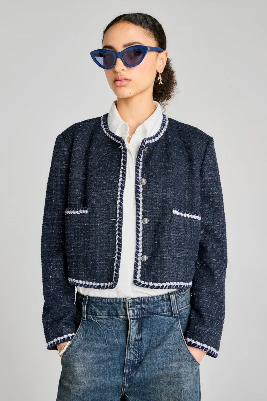 Cropped Bouclé Jacket Navy sold by Karen Walker