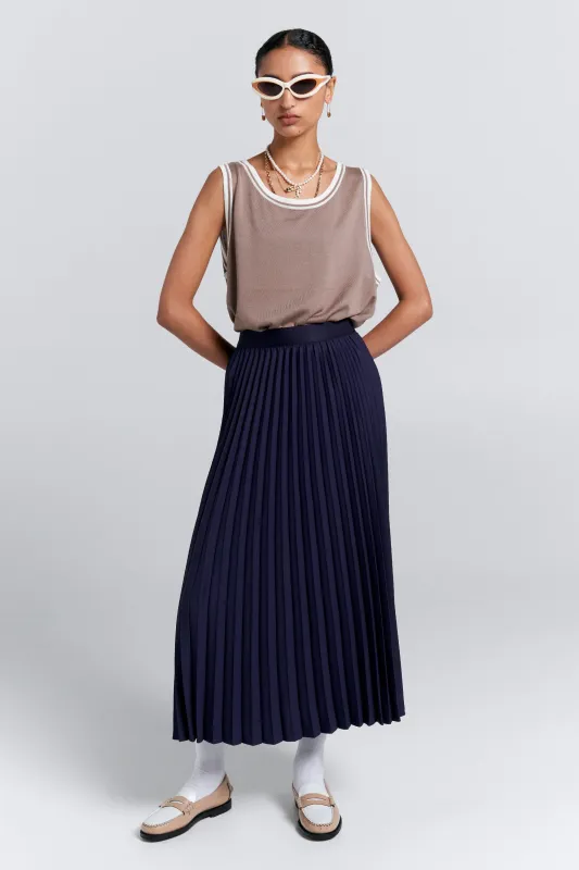 Sunray Pleated Skirt Navy sold by Karen Walker