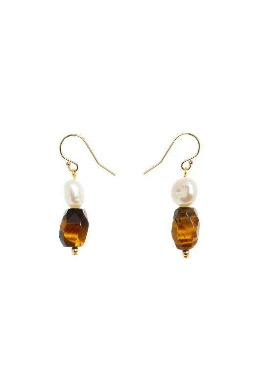 Everyday Hook Pearl and Tiger's Eye Earrings sold by Karen Walker