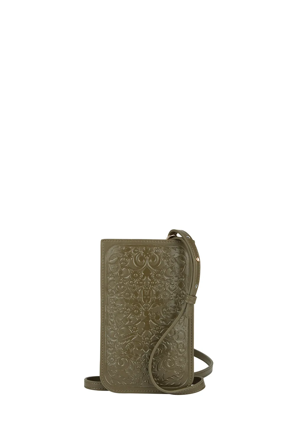 Filigree Phone Pouch Dark Olive sold by Karen Walker