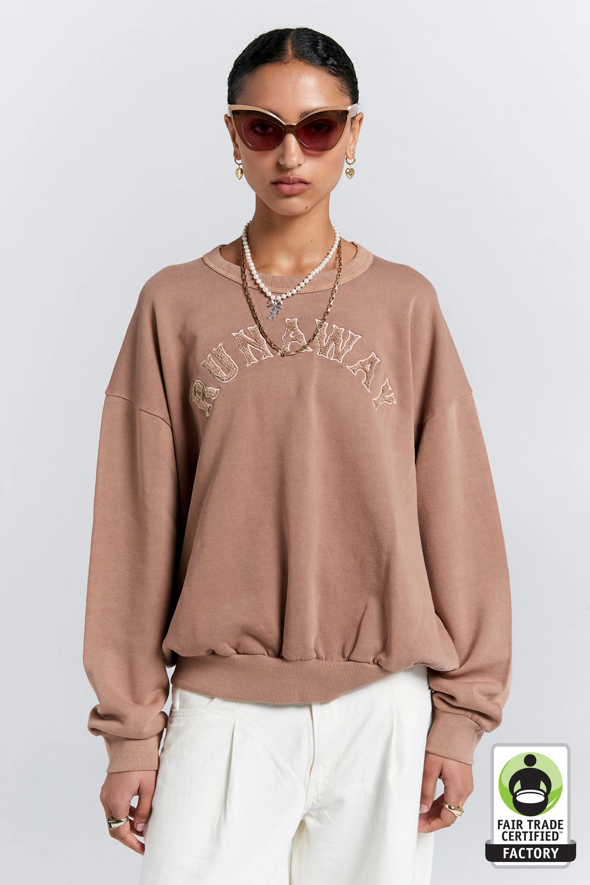 Runaway College Organic Cotton Crewneck Sweatshirt Taupe sold by Karen Walker