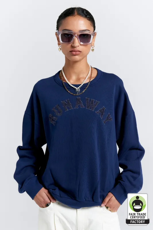 Runaway College Organic Cotton Crewneck Sweatshirt Navy sold by Karen Walker