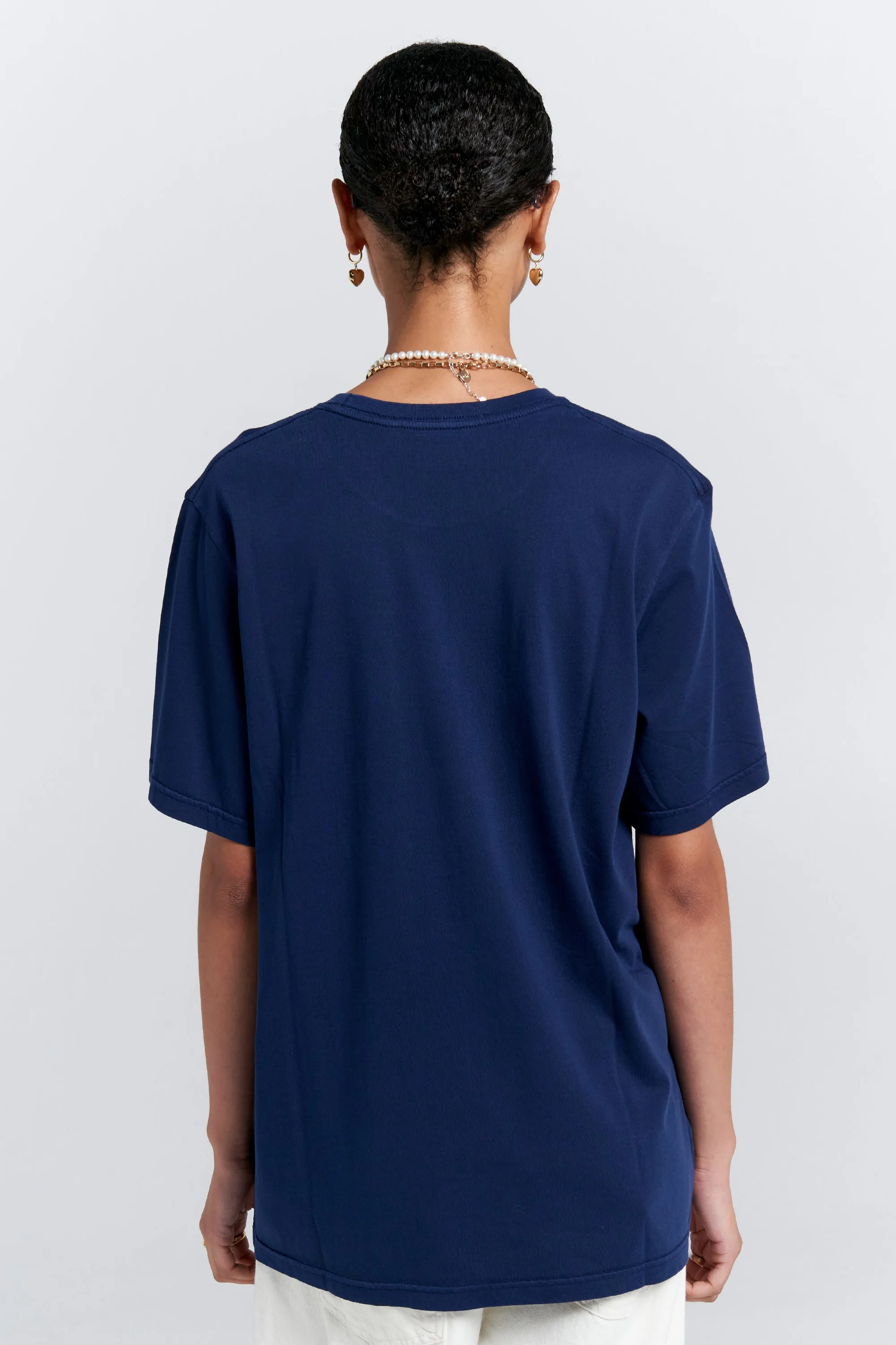 Embroidered Runaway Girl Classic Organic Cotton T-Shirt Navy sold by Karen Walker product image thumbnail 3