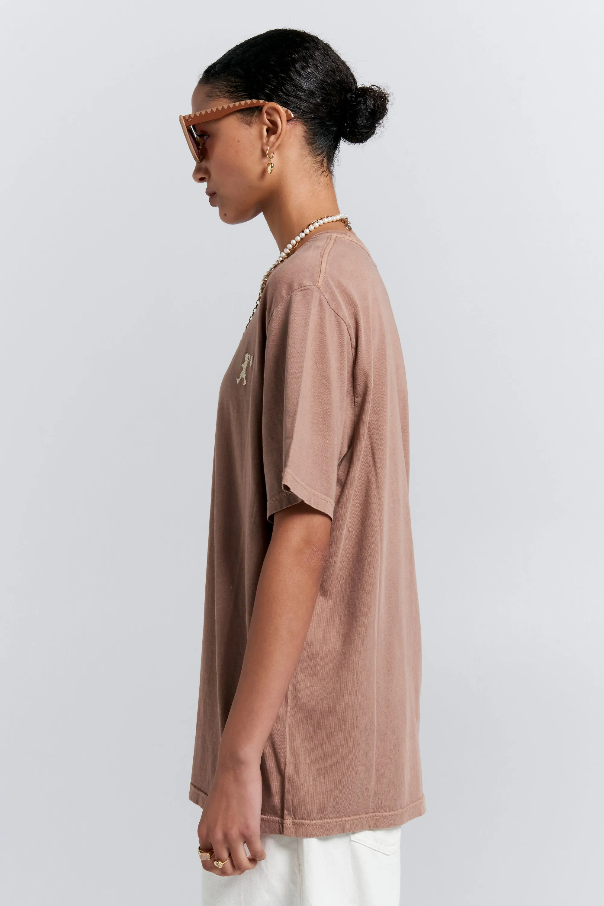 Embroidered Runaway Girl Classic Organic Cotton T-Shirt Taupe sold by Karen Walker product image thumbnail 2