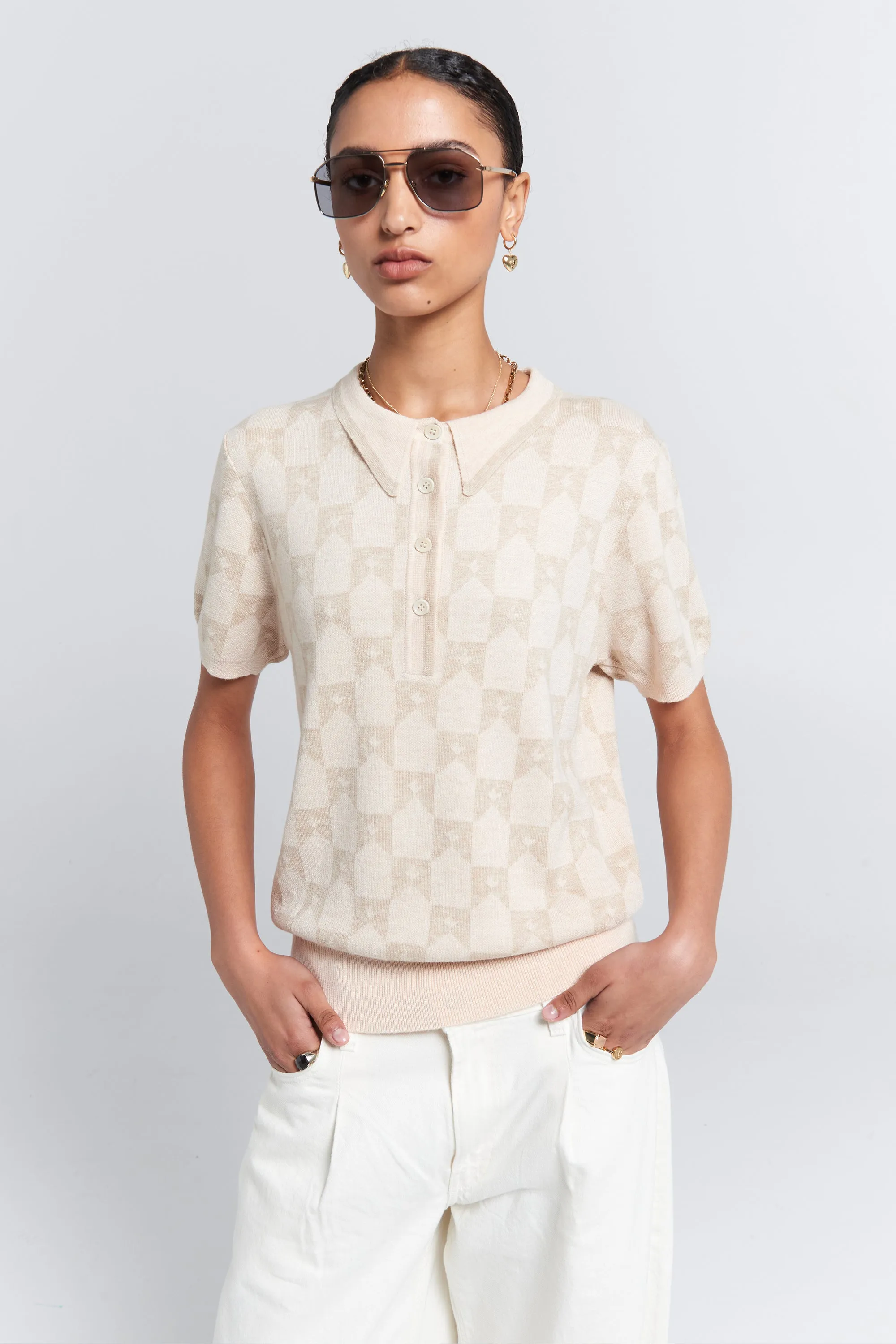 Monogram Knit Polo Sand Multi sold by Karen Walker