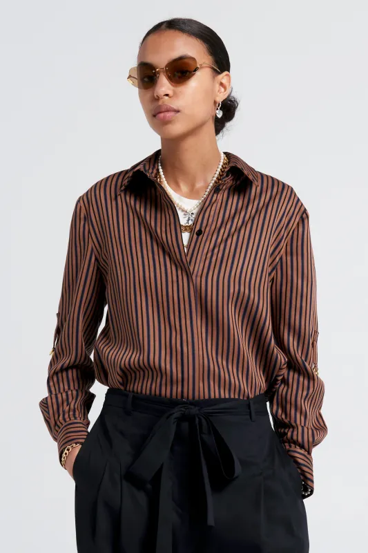 Avenue Shirt Brown Multi Stripe made by Karen Walker