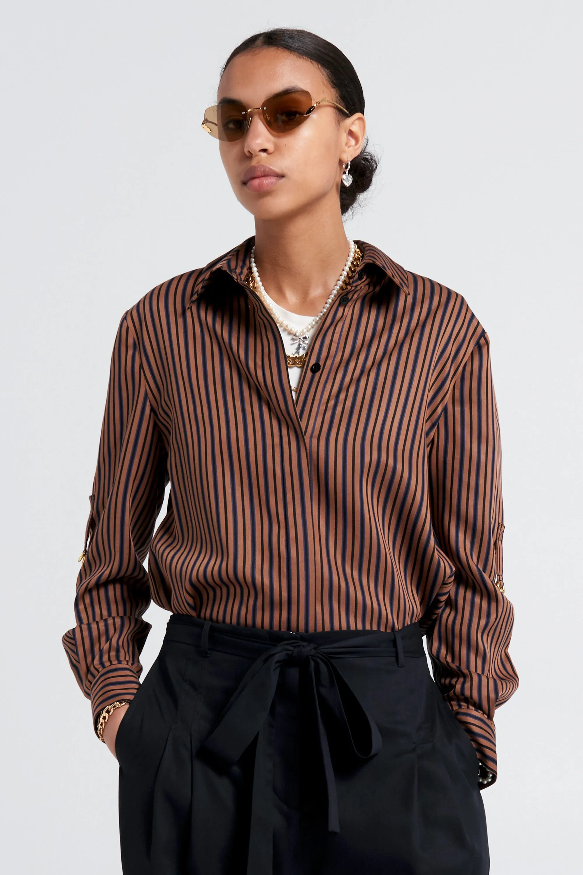 Avenue Shirt Brown Multi Stripe sold by Karen Walker