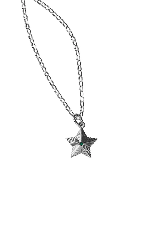 Victory Star Necklace with 1X1.75mm Biron Emerald Silver sold by Karen Walker