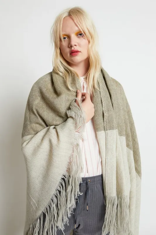 Stansborough Wool Blanket Scarf Ecru/Moss sold by Karen Walker