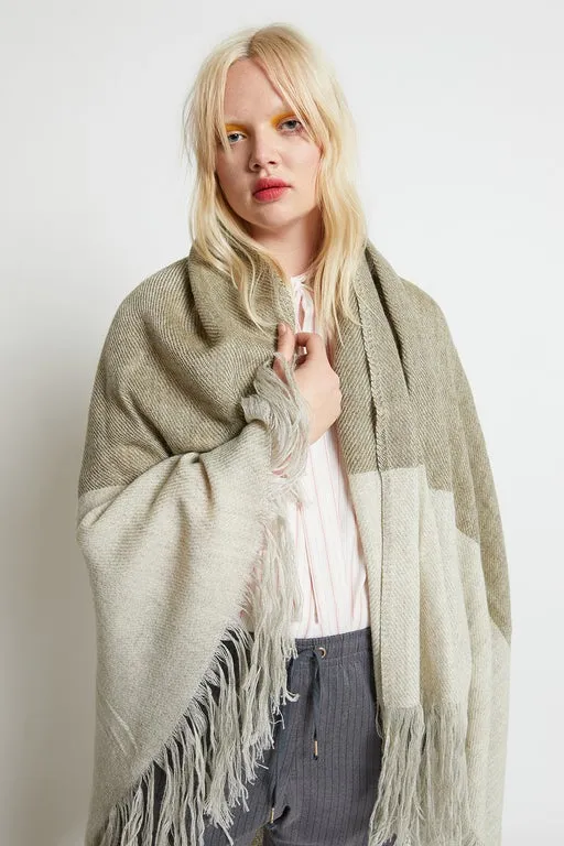 Stansborough Wool Blanket Scarf Ecru/Moss sold by Karen Walker