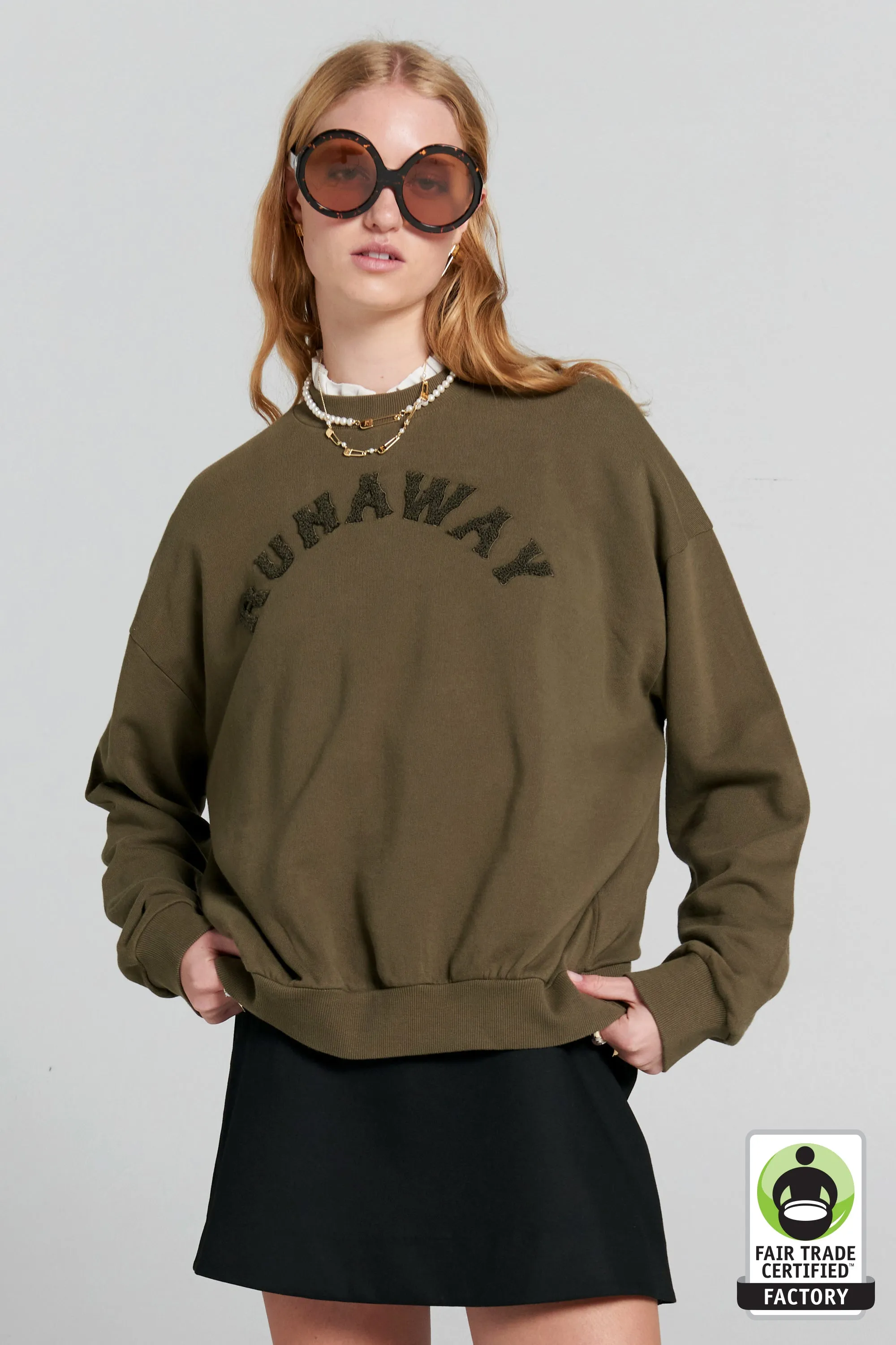 Runaway College Organic Cotton Crewneck Sweatshirt Hunter Green sold by Karen Walker