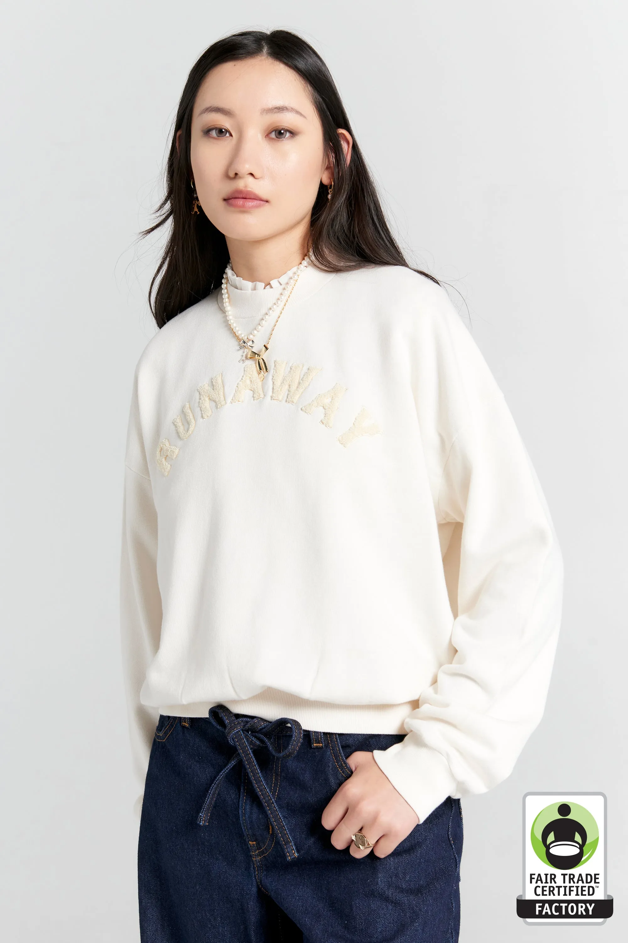 Runaway College Organic Cotton Crewneck Sweatshirt Ecru sold by Karen Walker
