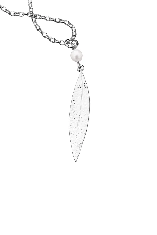Leaf Necklace with 6.5mm Cultured Pearl Silver sold by Karen Walker