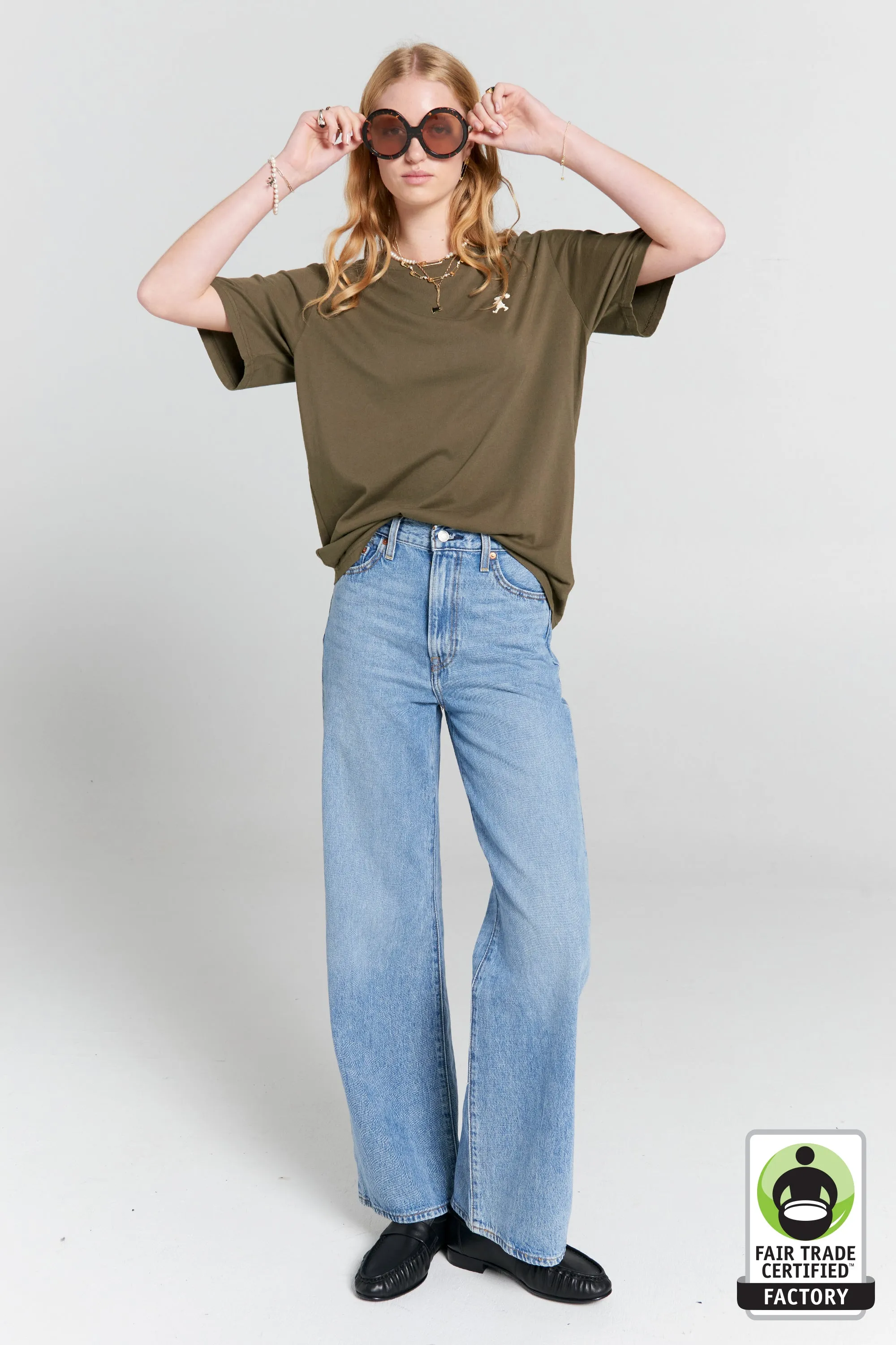 Embroidered Runaway Girl Classic Organic Cotton T-Shirt Hunter Green sold by Karen Walker