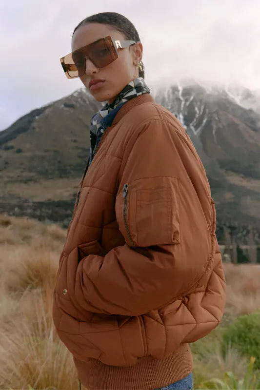 Quilted Bomber Jacket Dark Tan sold by Karen Walker