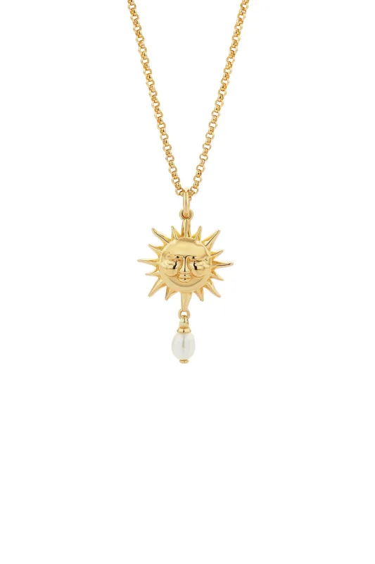 Sun Necklace with 1 x 5mm Teardrop Freshwater Pearl Gold-Plated sold by Karen Walker