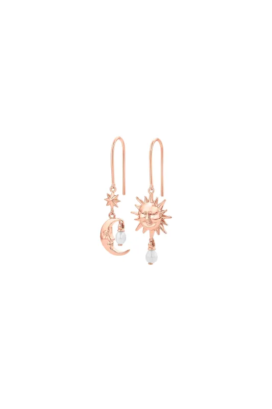 Sun & Moon Earrings with 2 x 5mm Teardrop Freshwater Pearls Rose Gold sold by Karen Walker