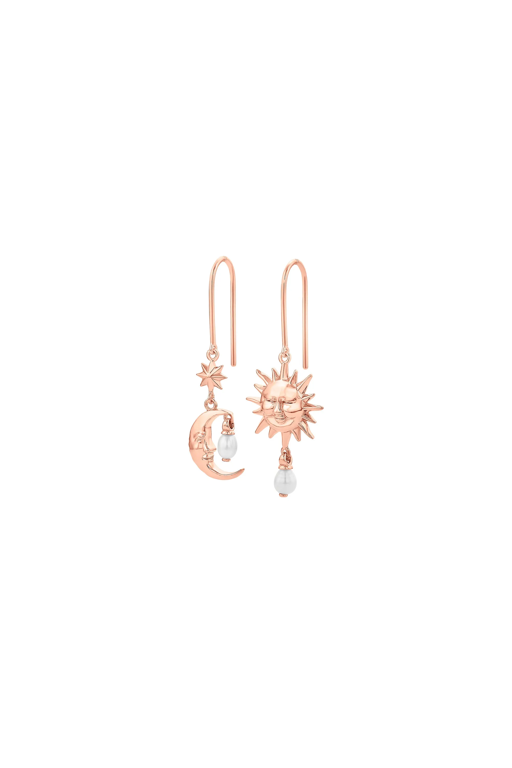 Sun & Moon Earrings with 2 x 5mm Teardrop Freshwater Pearls Rose Gold sold by Karen Walker