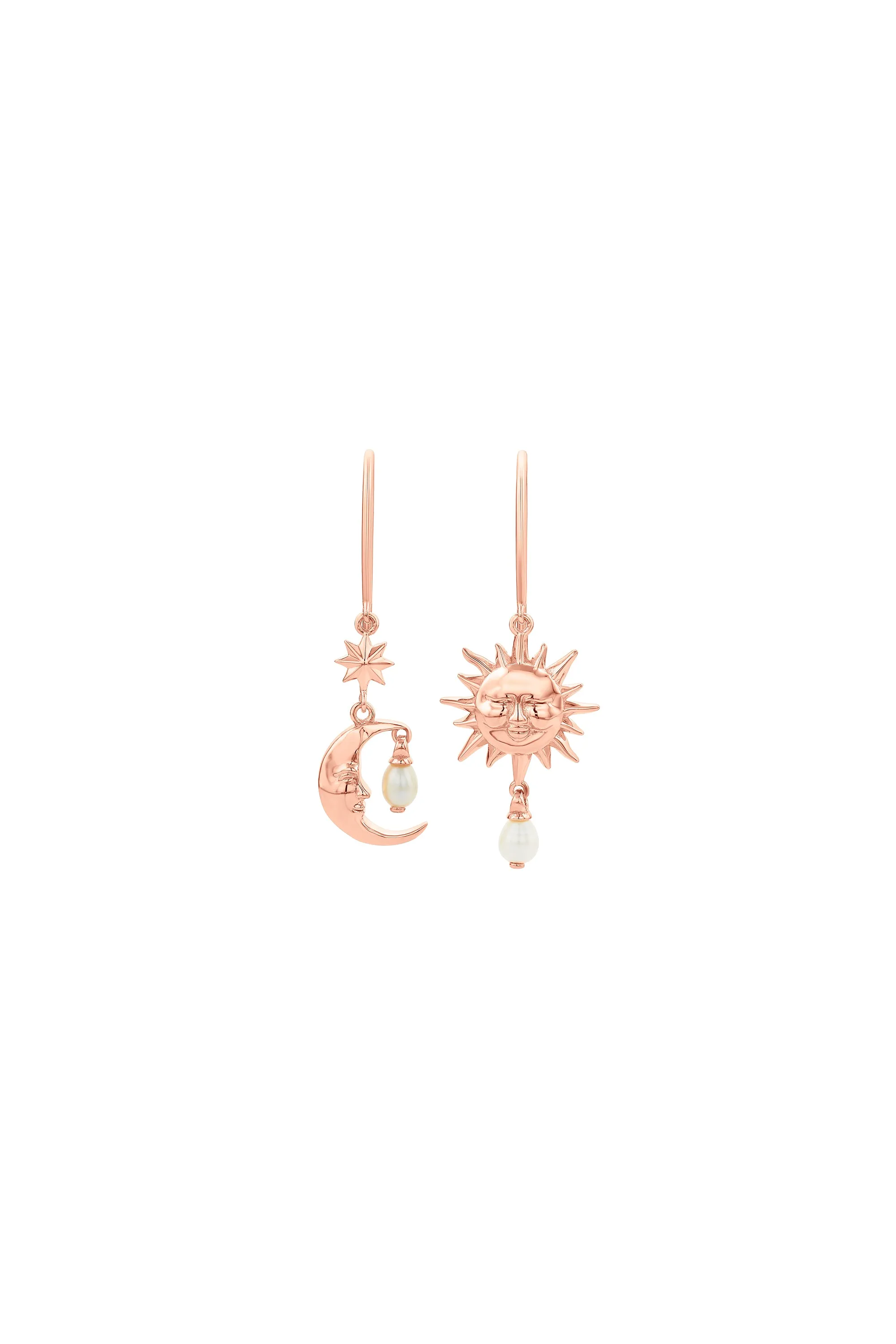 Sun & Moon Earrings with 2 x 5mm Teardrop Freshwater Pearls Rose Gold sold by Karen Walker product image thumbnail 2