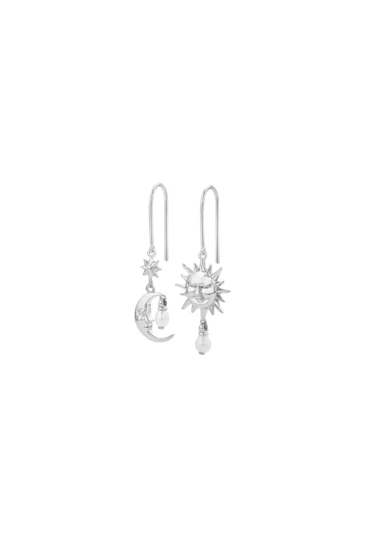Sun & Moon Earrings with 2 x 5mm Teardrop Freshwater Pearls Silver sold by Karen Walker