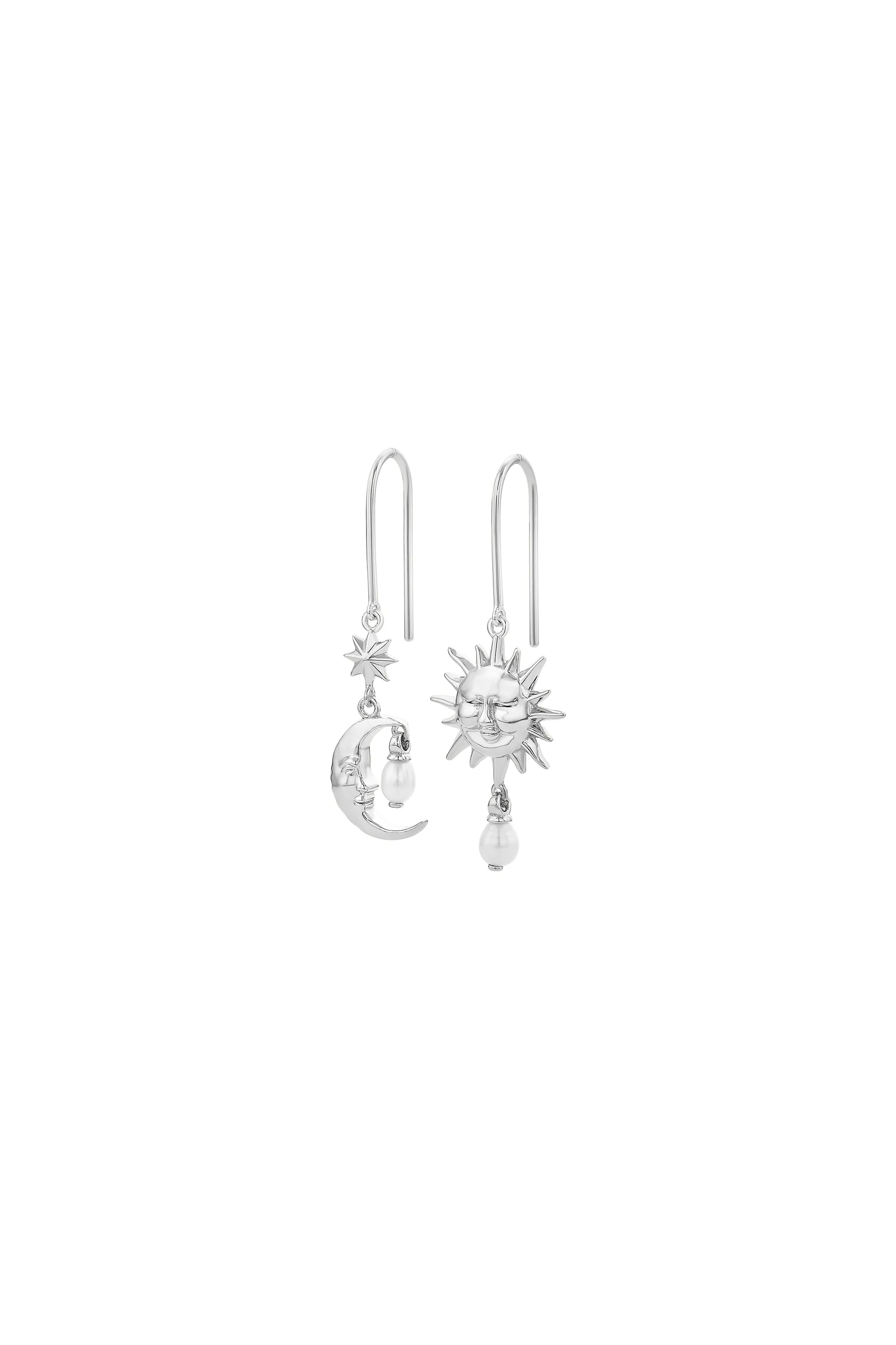Sun & Moon Earrings with 2 x 5mm Teardrop Freshwater Pearls Silver sold by Karen Walker