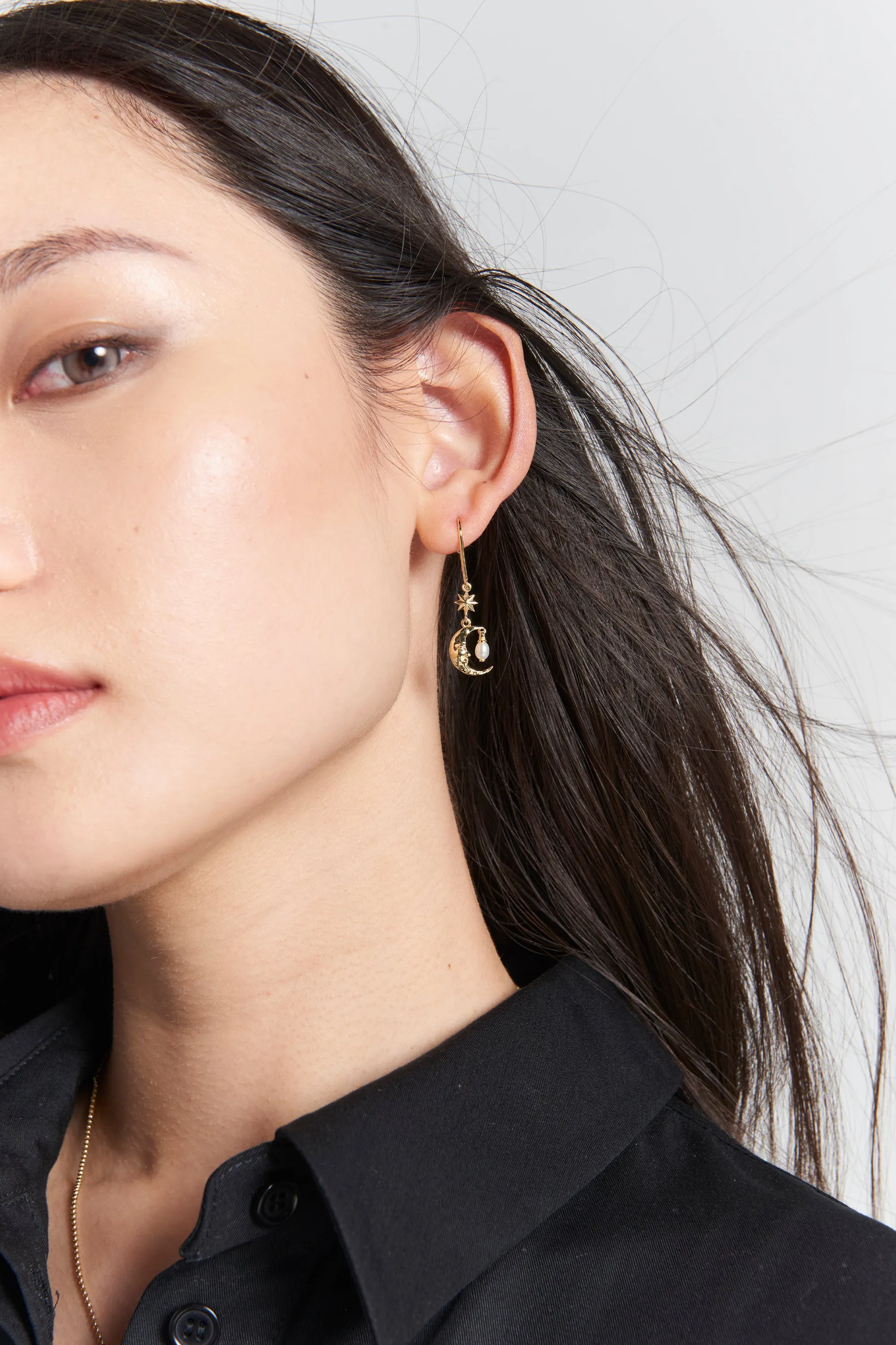 Sun & Moon Earrings with 2 x 5mm Teardrop Freshwater Pearls Silver sold by Karen Walker product image thumbnail 4