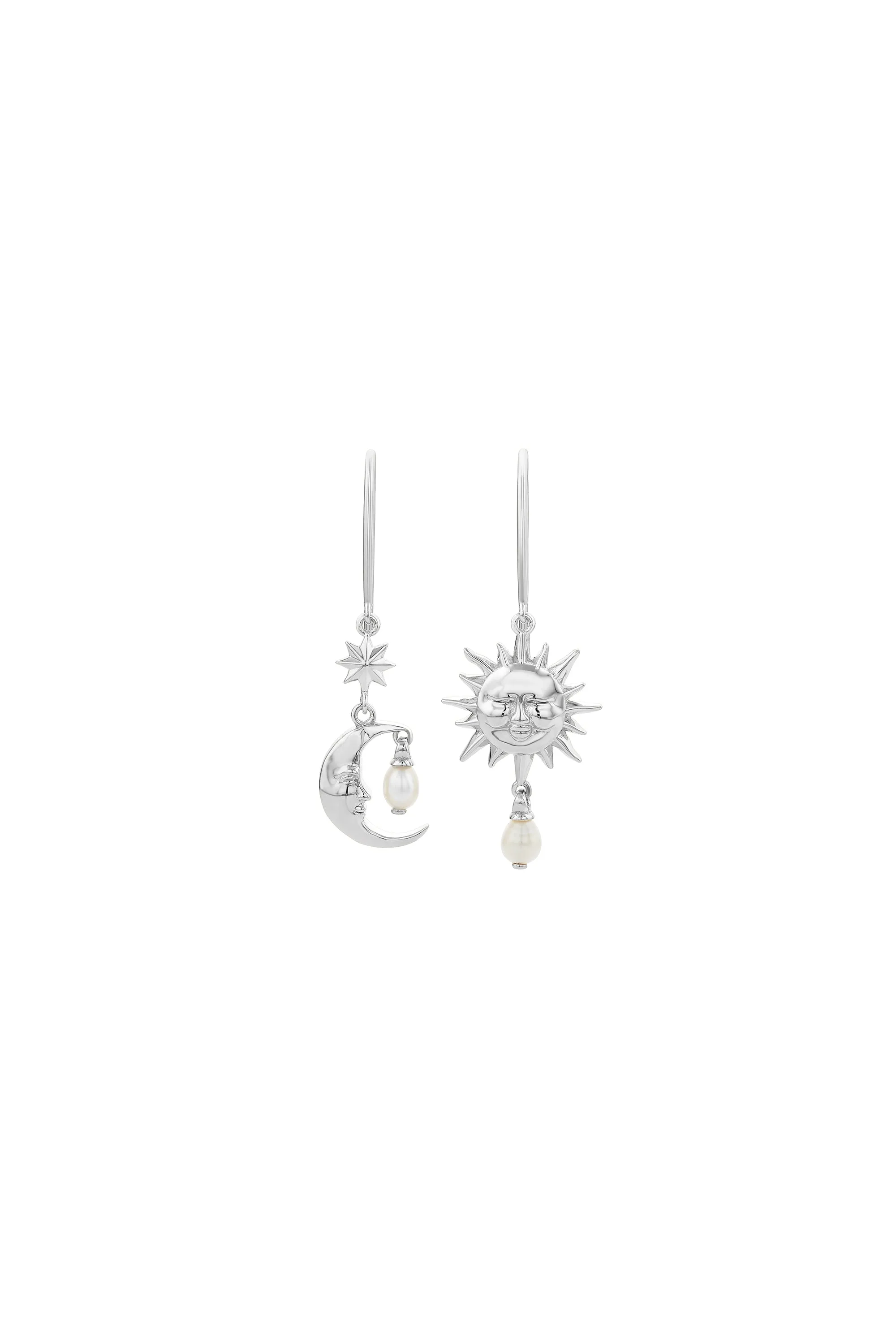 Sun & Moon Earrings with 2 x 5mm Teardrop Freshwater Pearls Silver sold by Karen Walker product image thumbnail 2