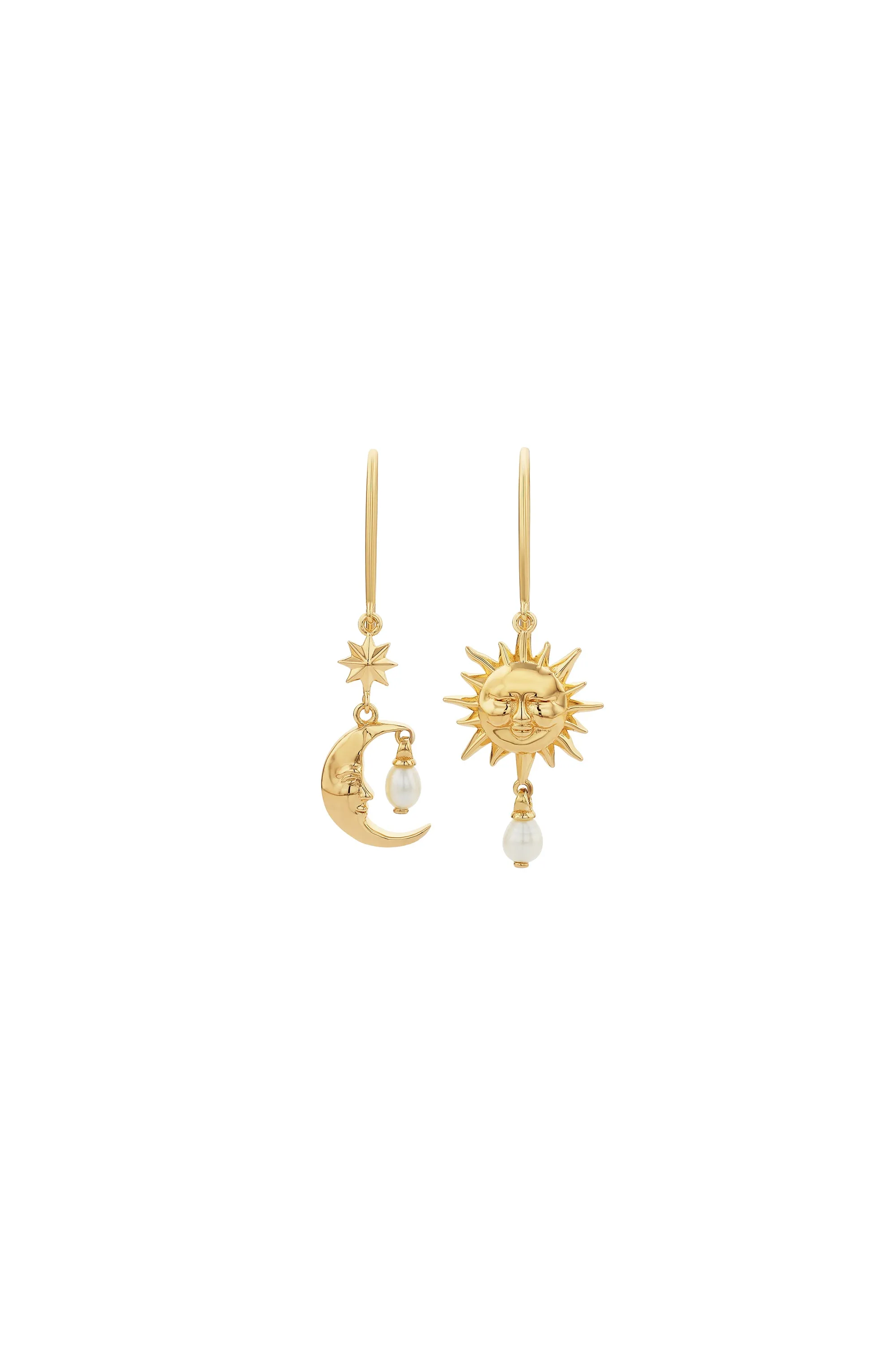 Sun & Moon Earrings with 2 x 5mm Teardrop Freshwater Pearls Gold-Plated sold by Karen Walker product image thumbnail 2