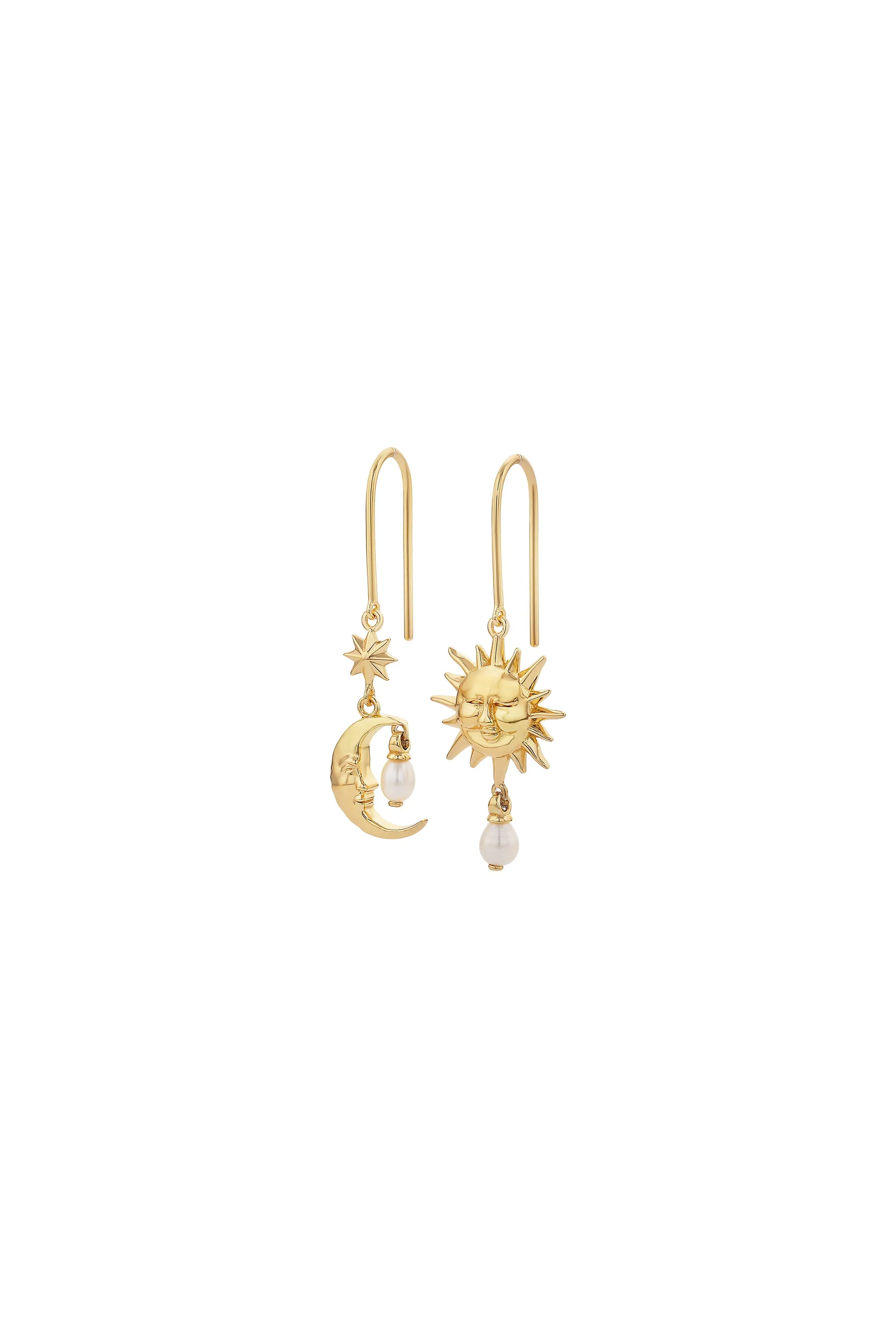 Sun & Moon Earrings with 2 x 5mm Teardrop Freshwater Pearls Gold-Plated sold by Karen Walker