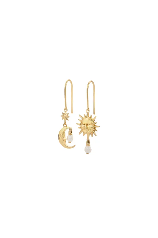 Sun & Moon Earrings with 2 x 5mm Teardrop Freshwater Pearls Gold sold by Karen Walker