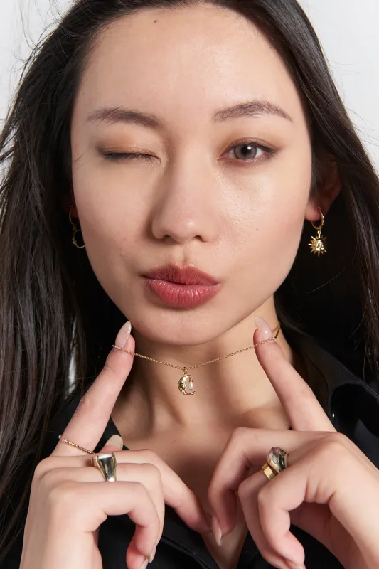 Moon Necklace with 1 x 5mm Teardrop Freshwater Pearl Gold sold by Karen Walker