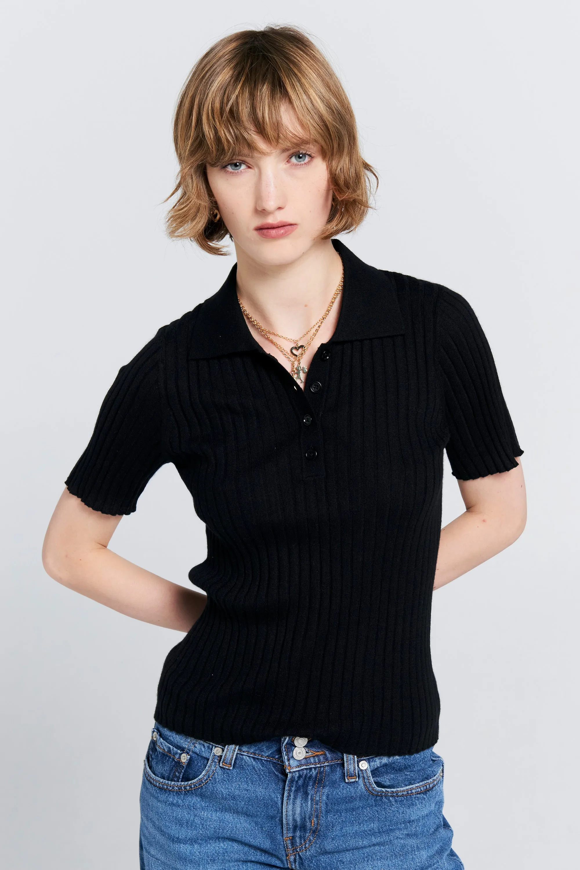 Peony Cashmere Polo Black sold by Karen Walker