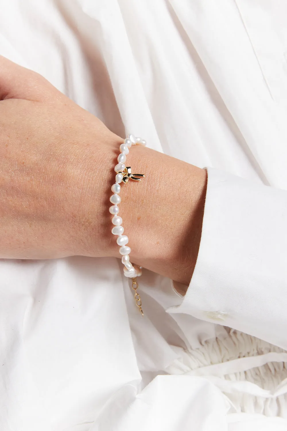 Petite Bow with Pearls Bracelet Gold sold by Karen Walker