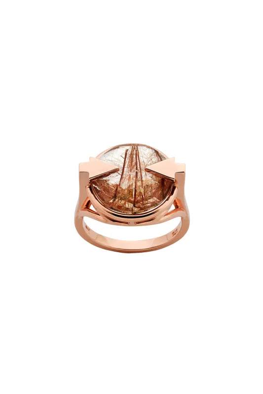Navigator Ring with 14mm Round Rutilated Quartz Rose Gold sold by Karen Walker