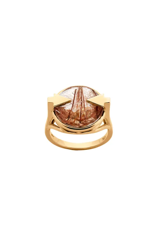 Navigator Ring with 14mm Round Rutilated Quartz Gold sold by Karen Walker