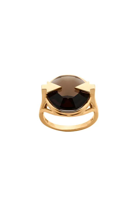 Navigator Ring with 14mm Round Smoky Quartz Gold sold by Karen Walker
