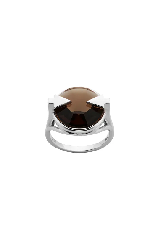 Navigator Ring with 14mm Round Smoky Quartz Silver sold by Karen Walker
