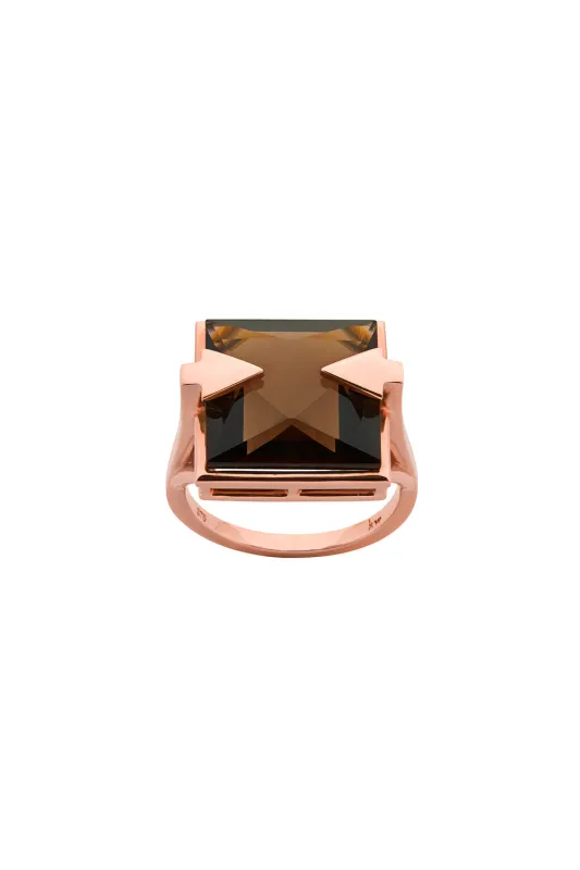 Ballistic Ring with 14mm Square Smoky Quartz Rose Gold sold by Karen Walker
