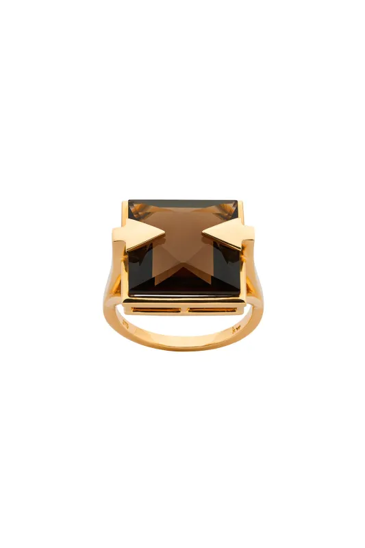 Ballistic Ring with 14mm Square Smoky Quartz Gold sold by Karen Walker