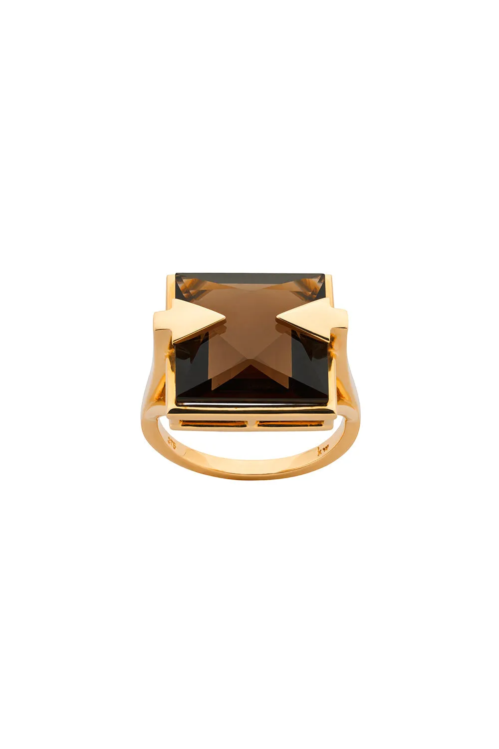 Ballistic Ring with 14mm Square Smoky Quartz Gold sold by Karen Walker