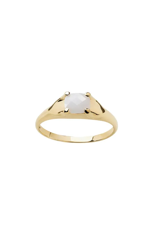 Mini Chequerboard Ring 6x5mm Gold & White Agate sold by Karen Walker