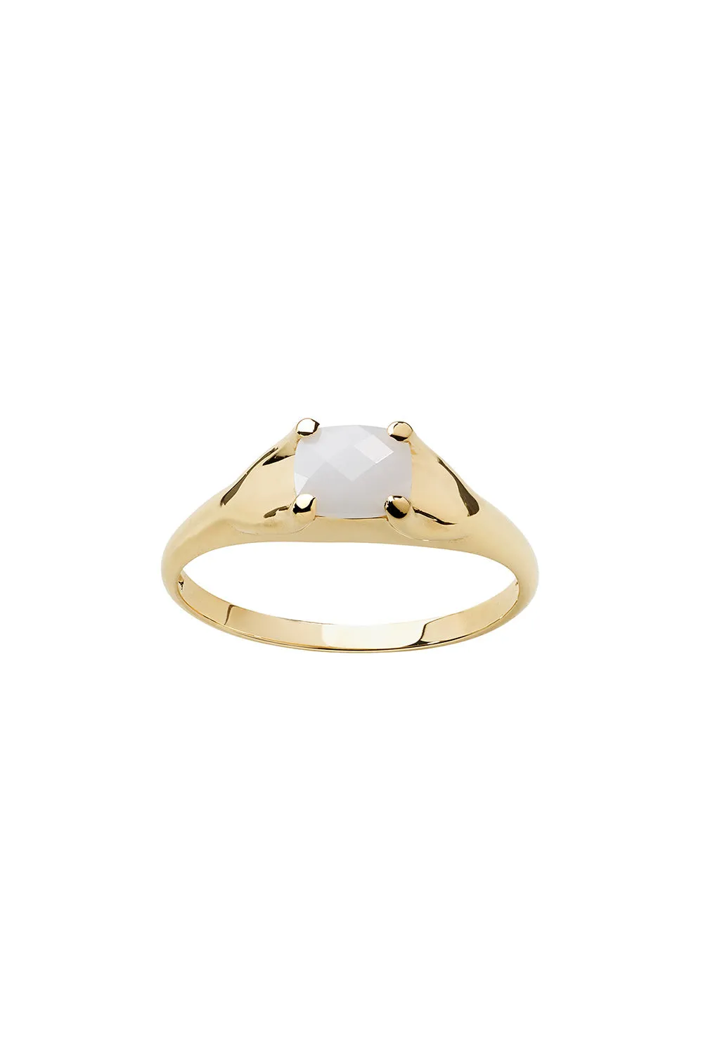 Mini Chequerboard Ring 6x5mm Gold & White Agate sold by Karen Walker
