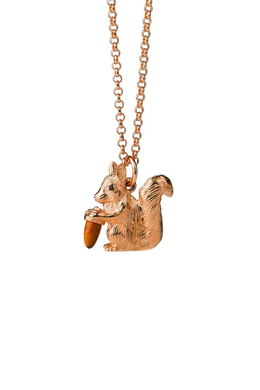 Squirrel Necklace Rose Gold with Tiger's Eye and Black Spinel sold by Karen Walker