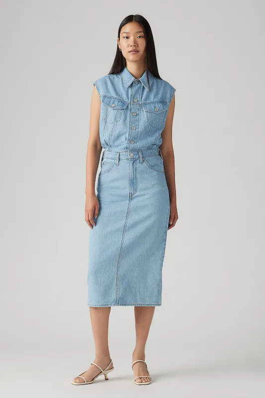 Iconic Sleeveless Dress Wrapped in Blue made by Levi's